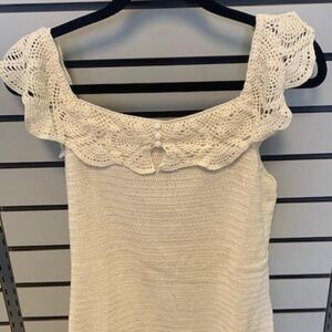 Lauren Ralph Lauren Ivory Crochet Open Knit Sleeveless Top Size XL